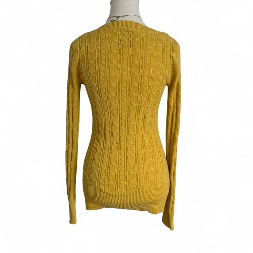 American Eagle Y2K Fitted FullLength Cable Knit V Neck Sweater LongSleeve Size M